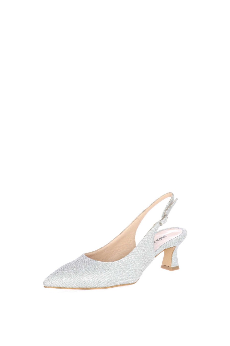 Sandra Decollete Donna Slingback In Tessuto Glitter Argento Cerimonia Donna