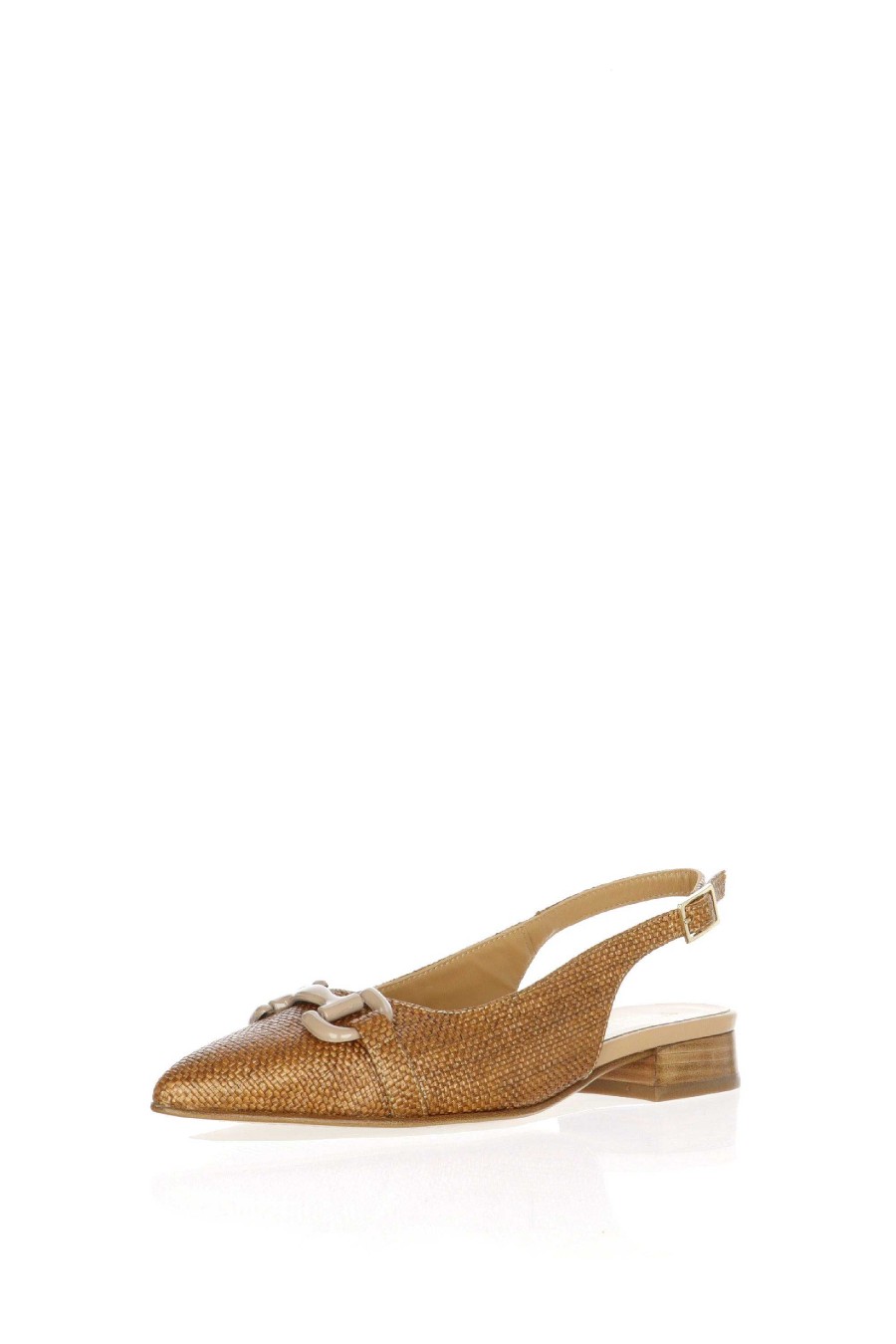 Sandra Slingback Pelle Intrecciata Cuoio Con Catena Soffice Sogno Decollete E Slingback