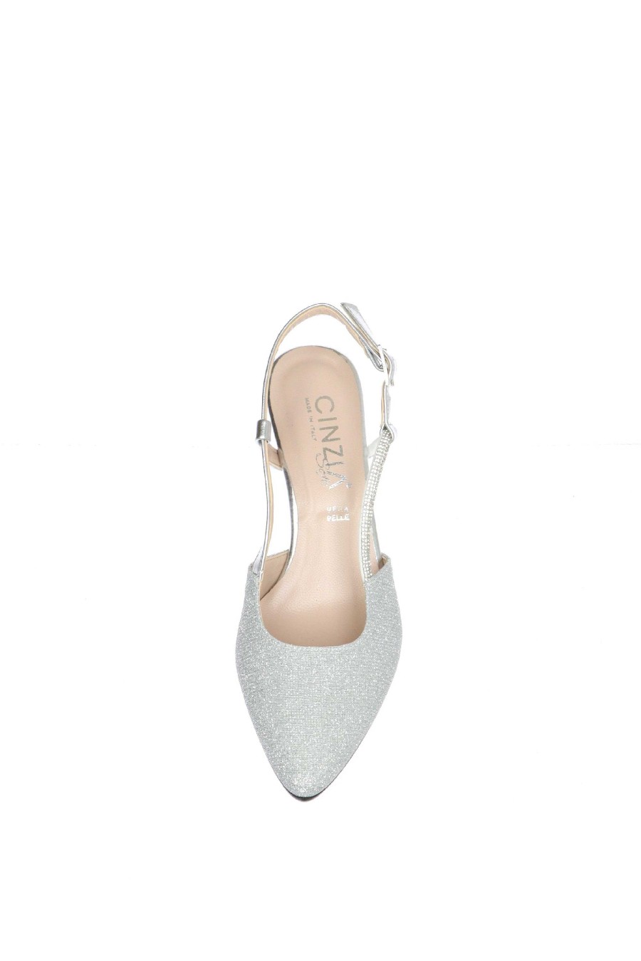 Sandra Slingback Cerimonia Tessuto Glitter Blu Cinzia Soft Decollete E Slingback