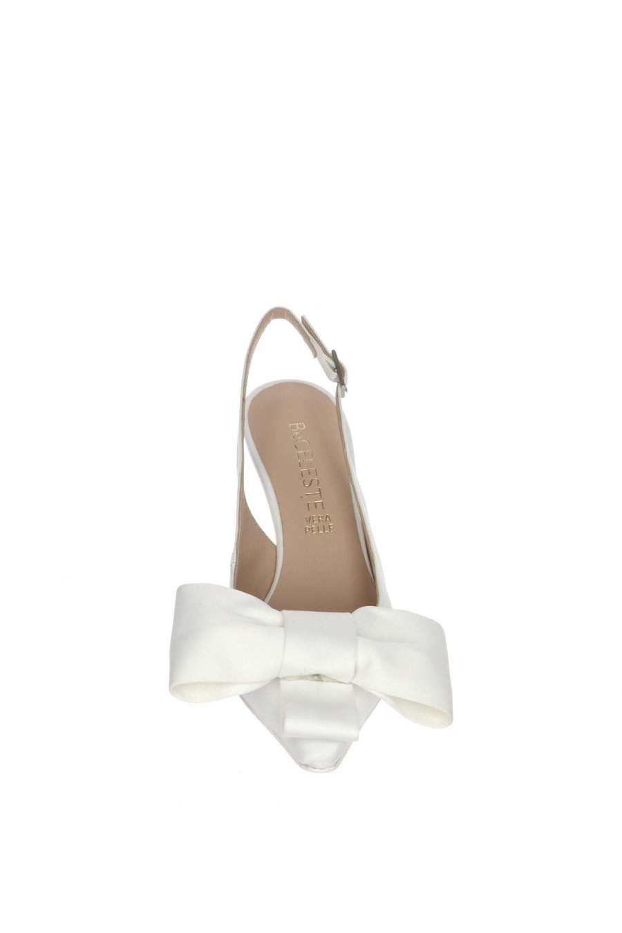 Sandra Slingback Giulia In Raso Bianco Seta Con Fiocco Decollete E Slingback