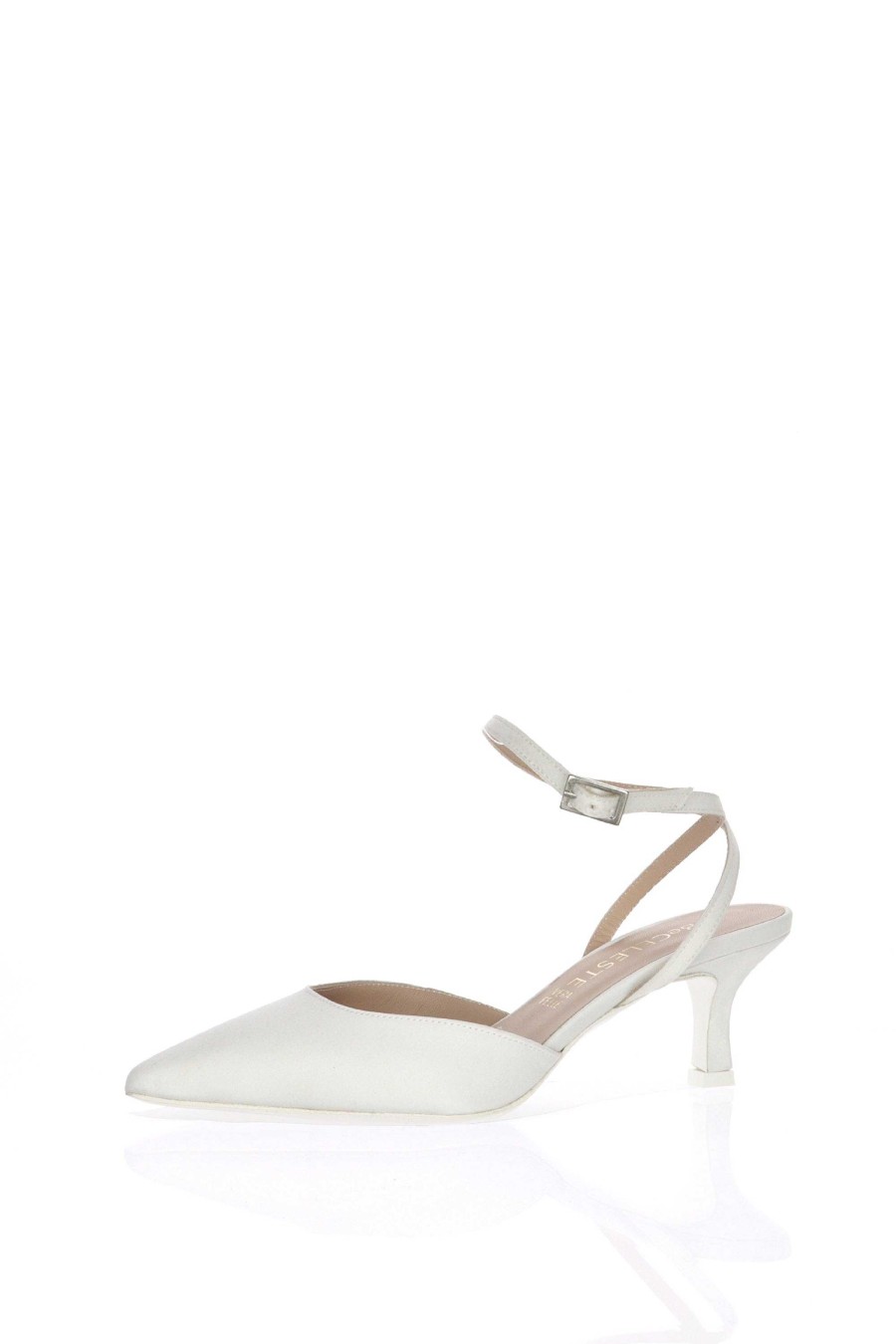 Sandra Slingback Ginevra In Raso Bianco Seta Con Cinturino A Caviglia Decollete E Slingback