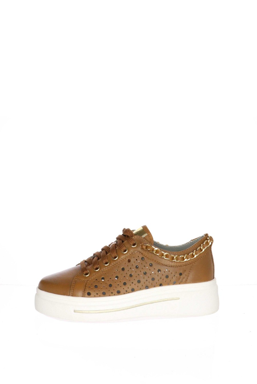 Sandra Sneakers In Pelle Cuoio Con Catena Dorata Cinzia Soft Mocassini E Sneaker