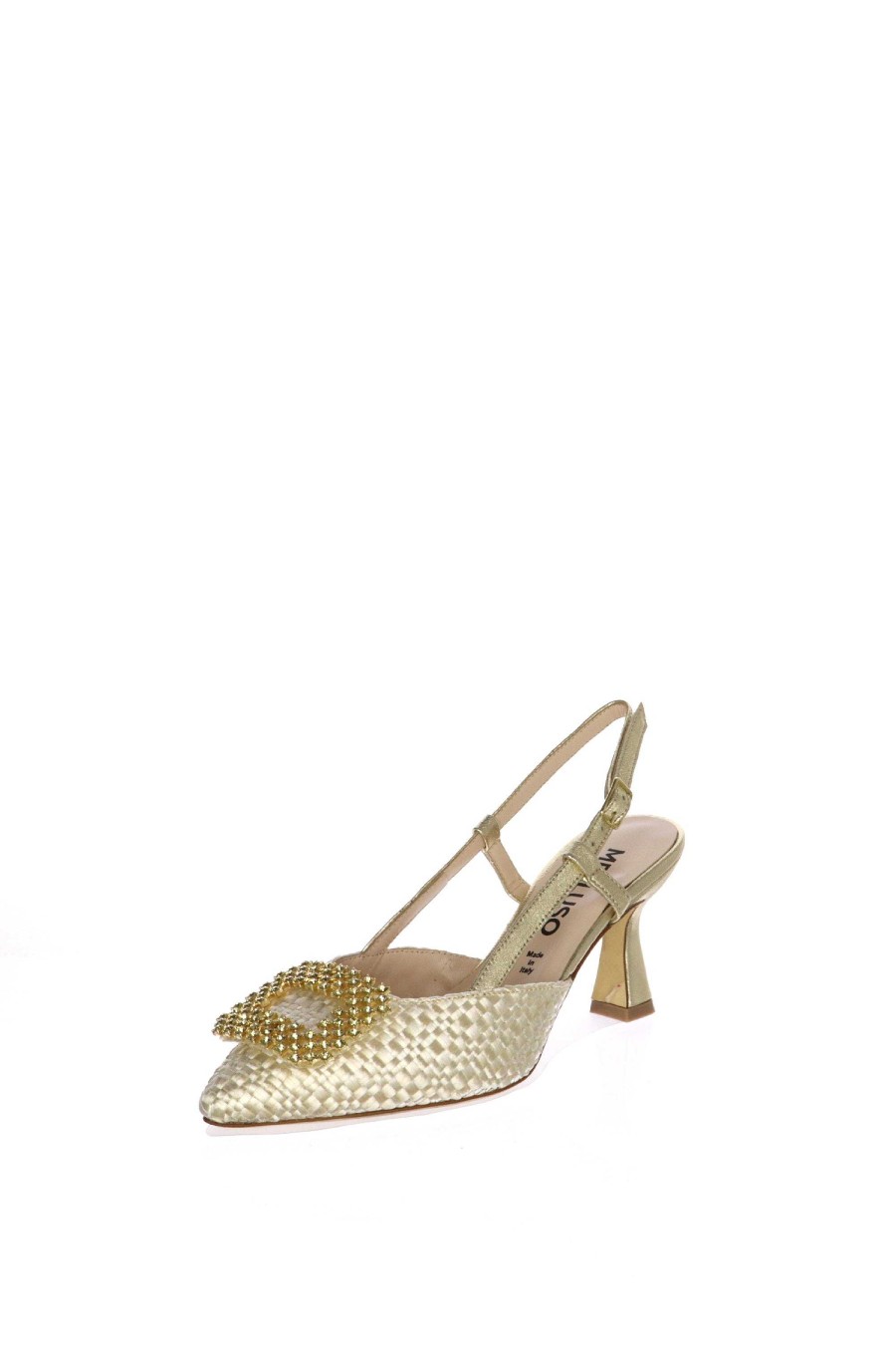 Sandra Slingback In Tessuto Intrecciato Con Gioiello Melluso Decollete E Slingback